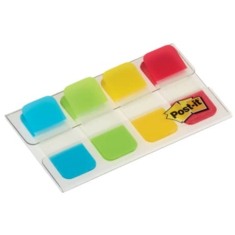 Segnapagina removibili Post-it® Index Strong Mini con dispenser - 4 blocchetti da 10 ff - turchese-lime-giallo-rosso